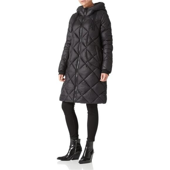 Women Long Heavy Puffer Coat Diamond Quilted Thermal Winter Parka Jacket, Black - Picture 2 of 7